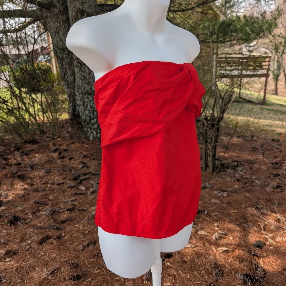 J. Crew Women's Red Poplin Strapless Gathered Bandeau Tube Top Sweetheart Size 6